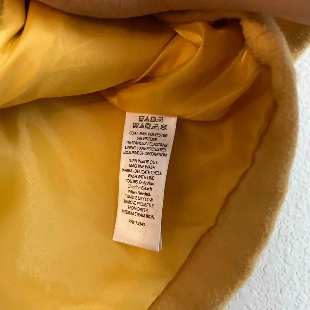 Max Studio toddler girls mustard yellow pea coat with bows on bell sleeves 3T